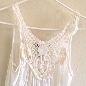 BCBG white top w/ crochet design